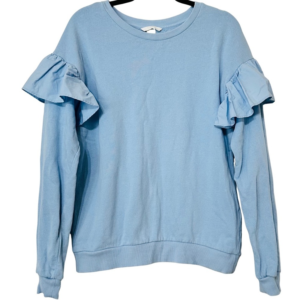 H&M Light Blue Ruffle Drop Shoulder 100% Cotton Sweatshirt Women’s Small